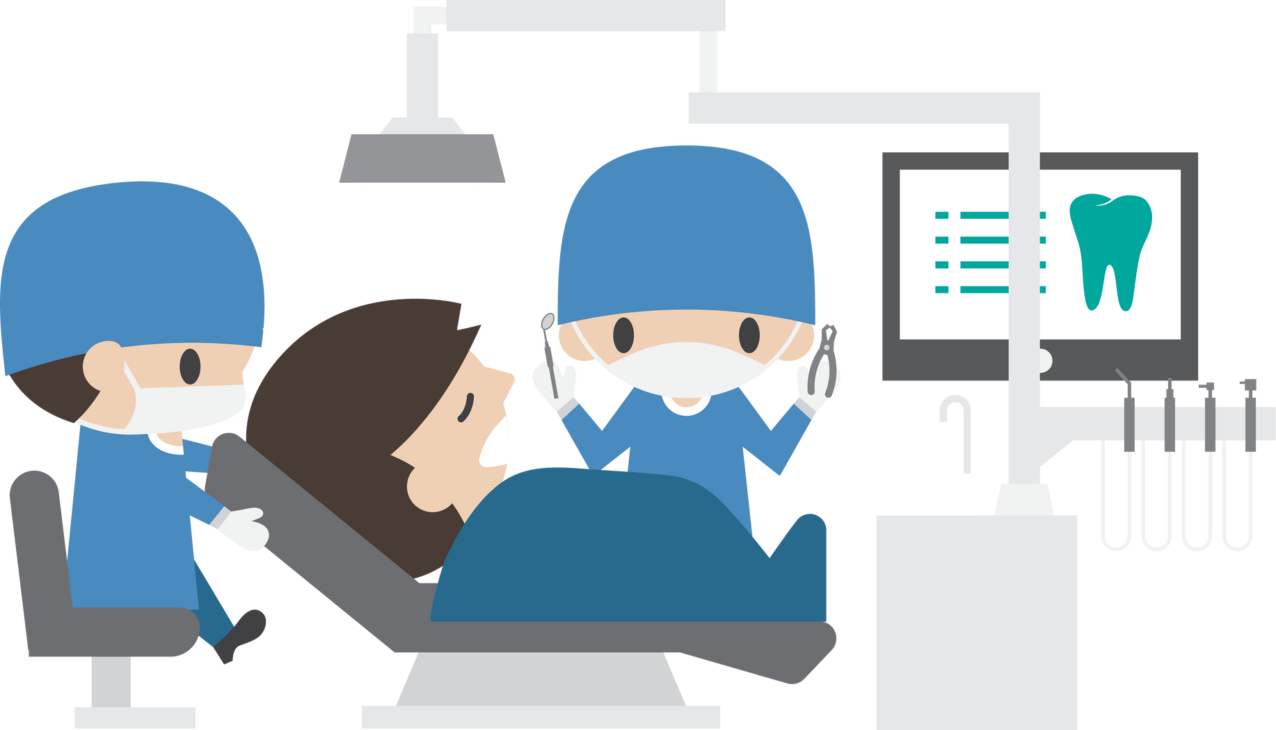 Dental department . Dentist cure a patient .
