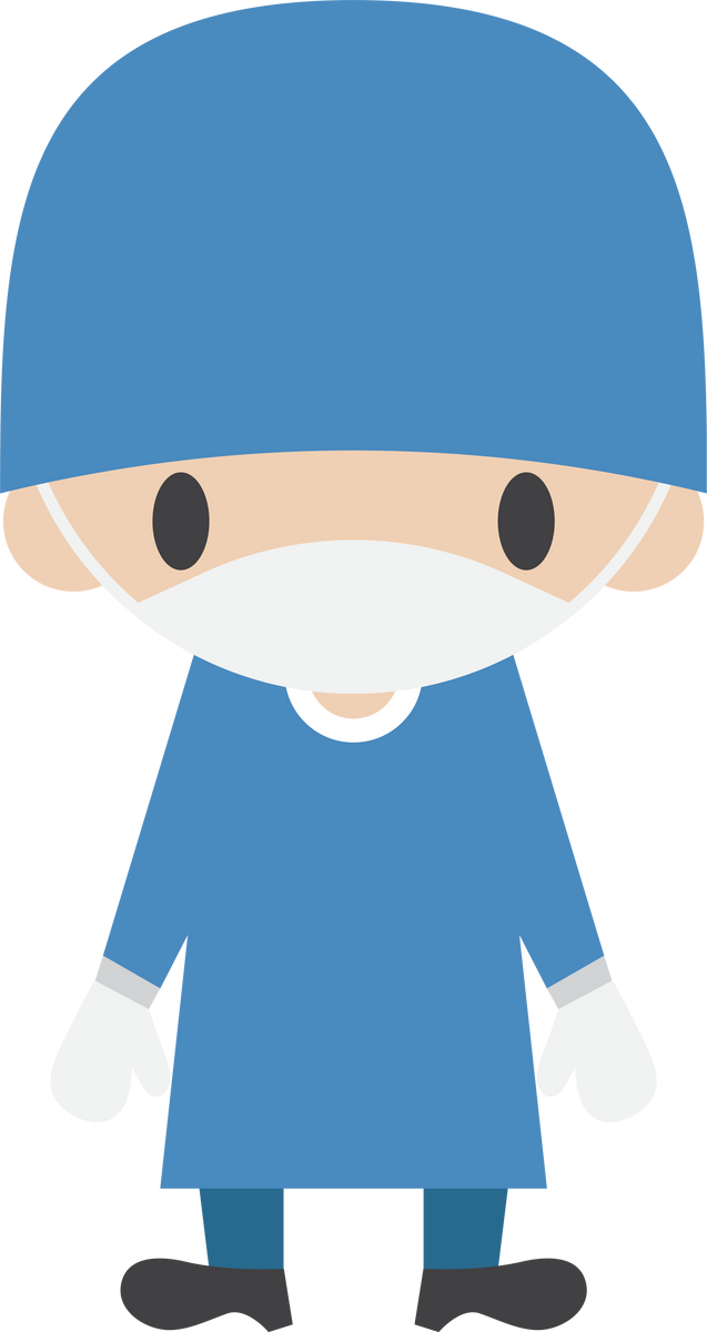 Dentist with gown . Flat cartoon character .